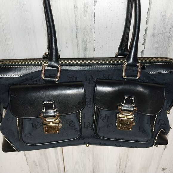 Dooney & Burke Black Signature Logo Satchel Leather and Canvas. - Picture 4 of 12
